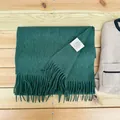 Premium 100% Australian wool dark green scarf with stylish fringe for winter warmth - Dark Green