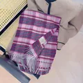 Premium 100% Australian wool checkered scarf shawl in soft pink and purple plaid patterns - 180cm / Rose Purple Vintage Plaid