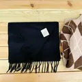 Elegant black 100% Australian wool scarf with soft tassels and quality material label - Black