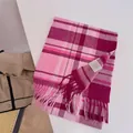 Soft pink and magenta plaid 100% Australian wool scarf with tassel fringe detail - 180cm / Rose Pink Vintage Plaid