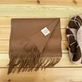 Solid brown 100% Australian wool scarf with elegant fringe detailing - Mocha Brown