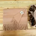 Premium 100% Australian wool solid camel scarf with fringe for winter warmth - Camel