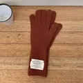 Rust red knitted touchscreen gloves for women featuring decorative woven wrist patch - 10*28cm / Caramel color
