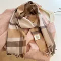 Classic 100% Australian wool plaid scarf in beige and brown tones for autumn winter - 180cm / Classic Camel