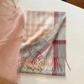 Soft 100% wool plaid scarf for women featuring grey and red tones and elegant fringe tassels - 180cm / Beige Camel Plaid