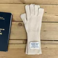 Warm Korean style cream white knitted winter gloves with vintage woven patch detail - 10*28cm / Off White