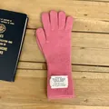 Pink cashmere-like warm knitted gloves with vintage label patch for autumn and winter - 10*28cm / Pink