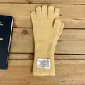 Yellow faux cashmere knit touchscreen gloves for women on a rustic wood background - 10*28cm / Yellow