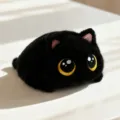 Adorable chubby black cat plush toy with big round yellow eyes and soft velvet texture - 15cm / Black Cat