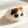 Cute chubby calico cat plush toy with round green eyes, soft cotton filled squishy pillow - 15cm / Calico Cat
