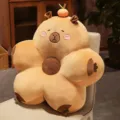 Plüschiges Capybara Lendenkissen in Blumenform für ergonomisches Sitzen am Bürostuhl - 45x45 cm / Geschlossene Augen Stil