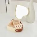 Heart-shaped portable beige travel jewelry box with built-in mirror and ring slots - Silicone Mirror Style / 4cm*10.5cm / Beige