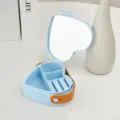 Light blue heart-shaped portable jewelry travel case with mirror and ring slots - Silicone Mirror Style / 4cm*10.5cm / Blue