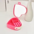 Pink heart-shaped portable jewelry box with mirror for travel and accessories - Silicone Mirror Style / 4cm*10.5cm / Rose Red