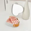 Portable heart-shaped travel jewelry box with built-in mirror and pink inner tray - Silicone Mirror Style / 4cm*10.5cm / Gray