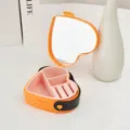 Heart-shaped orange portable jewelry storage box with mirror and internal dividers - Silicone Mirror Style / 4cm*10.5cm / Orange