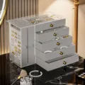 Grande boîte à bijoux en acrylique avec 5 tiroirs en velours gris élégants - 5 Couches Velours + 2 Couches Transparentes / 24.6*13*17.5cm / Gris