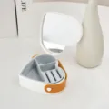 Elegant portable heart-shaped jewelry storage box with built-in mirror and leather handle - Silicone Mirror Style / 4cm*10.5cm / White
