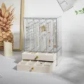 Grande boîte à bijoux en acrylique transparent avec des tiroirs en velours crème. - 2 Couches Velours + 5 Couches Transparentes / 17.5*13*24.6cm / Beige