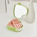 Portable heart-shaped travel jewelry box with mirror and mini compartments in green - Silicone Mirror Style / 4cm*10.5cm / Matcha Green
