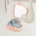 Pink heart-shaped travel jewelry box with mirror and soft grey compartments - Silicone Mirror Style / 4cm*10.5cm / Nude Pink