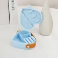 Heart-shaped portable jewelry storage box in light blue with brown leather strap - Silicone Hook Style / 4cm*10.5cm / Blue
