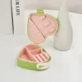 Portable heart-shaped travel jewelry organizer box in green and pink finish for rings - Silicone Hook Style / 4cm*10.5cm / Matcha Green