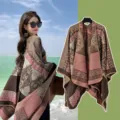 Vintage ethnic style oversized shawl poncho with colorful geometric patterns for women - Persian Stripe Pink