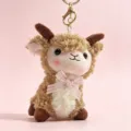 Adorable brown plush sheep doll keychain featuring a pink bow and secure gold clasp - Brown Sheep (Xinjiang Sheep) / 12cm / Pink Bow