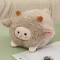 Cute and soft round plush sheep doll keychain pendant in beige fluffy lamb wool material - 10cm / Tan