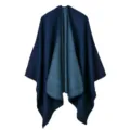 Elegant dark blue women's knitted shawl poncho cape, perfect for office or winter warmth - Double-sided Navy