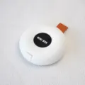 Minimalist portable white mini storage box with brown leather strap and secure lid - Mini Circular / 8.4x8.4x2.9cm / White
