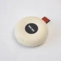 Compact cream travel storage box with brown lanyard and MINI BOX label - Mini Circular / 8.4x8.4x2.9cm / Beige
