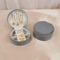 Luxurious grey round velvet portable jewelry box for travel storage of rings and necklaces - 10.5cm*10.5cm*5cm / Gray