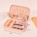 Ροζ κουτί κοσμημάτων με διαστάσεις 16x11,5x5cm για ασφαλή αποθήκευση κατά το ταξίδι - Μεσαίο Στυλ με Φερμουάρ και Καθρέφτη / 16x11.5x5cm / Ροζ
