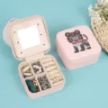 Scatola portagioie rosa portatile con simpatico motivo a tigre per anelli e orecchini, elegante - Zodiaco Tigre / 10*10*5