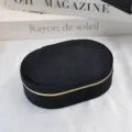 Tragbare schwarze Samt-Schmuckschatulle mit goldenem Reißverschluss für Reisen und Ringe - 14.5x10x5.5cm / Schwarz