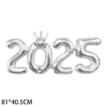 Ballon en aluminium argenté 2025 avec couronne pour fête du Nouvel An, taille 81x40,5 cm - 2025 Cursive avec Couronne (SP189) / Argent