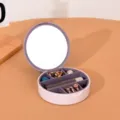 Boîte à bijoux ronde portable avec miroir et compartiments pour le maquillage - Rond / 10x3cm / Blanc et Gris