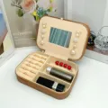 Portagioie portatile in PVC marrone con specchio e cerniera per anelli e orecchini - Stile Specchio con Cerniera Medio / 16*11.5*5cm / Marrone
