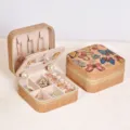 Portable cork jewelry box with vintage butterfly print and mirror organizer - Mirror Style - Colorful Butterfly / 10x10x5cm