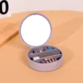 Boîte de rangement bijoux ronde violette portable avec miroir et compartiments variés - Rond / 10x3cm / Gris