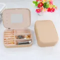 Portagioie portatile in PVC beige con specchio e cerniera, viste interna ed esterna - Stile Specchio con Cerniera Medio / 16*11.5*5cm / Beige