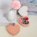 Boîte à bijoux rose élégante en forme de cœur avec miroir de courtoisie intégré - Cœur / 10x9x3cm / Rose