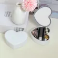 Boîte à bijoux portable blanche en forme de cœur avec miroir et compartiments internes - Cœur / 10x9x3cm / Blanc