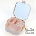 Compact grey portable jewelry organizer box with built-in mirror and pink multi-compartment - Silicone Mirror Box / 9CM*9CM*3.9CM / Gray