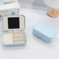 Professional light blue PU leather jewelry storage box with mirror and snap closure - Light Blue