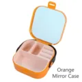 Portable orange plastic jewelry box with built-in mirror and ring storage compartments - Silicone Mirror Box / 9CM*9CM*3.9CM / Orange