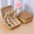 Portable travel jewelry box with floral cork exterior, built-in mirror and velvet lining - Mirror Style - Sunflower Sea / 10x10x5cm