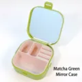 Matcha green portable jewelry box with pink interior dividers and functional makeup mirror - Silicone Mirror Box / 9CM*9CM*3.9CM / Matcha Green